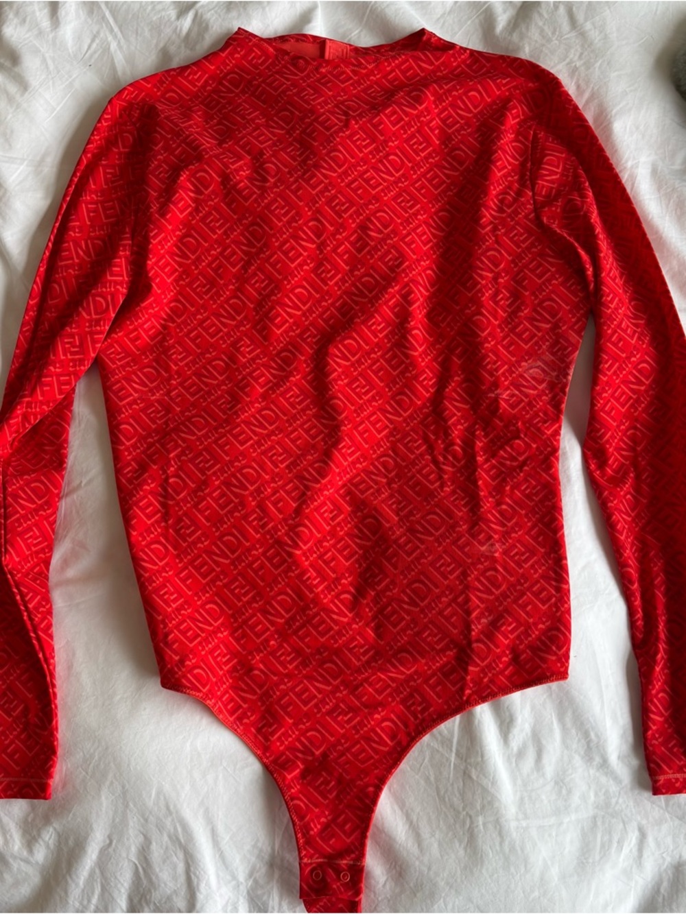 SKIMS x FENDI Red Logo Long Sleeve Bodysuit